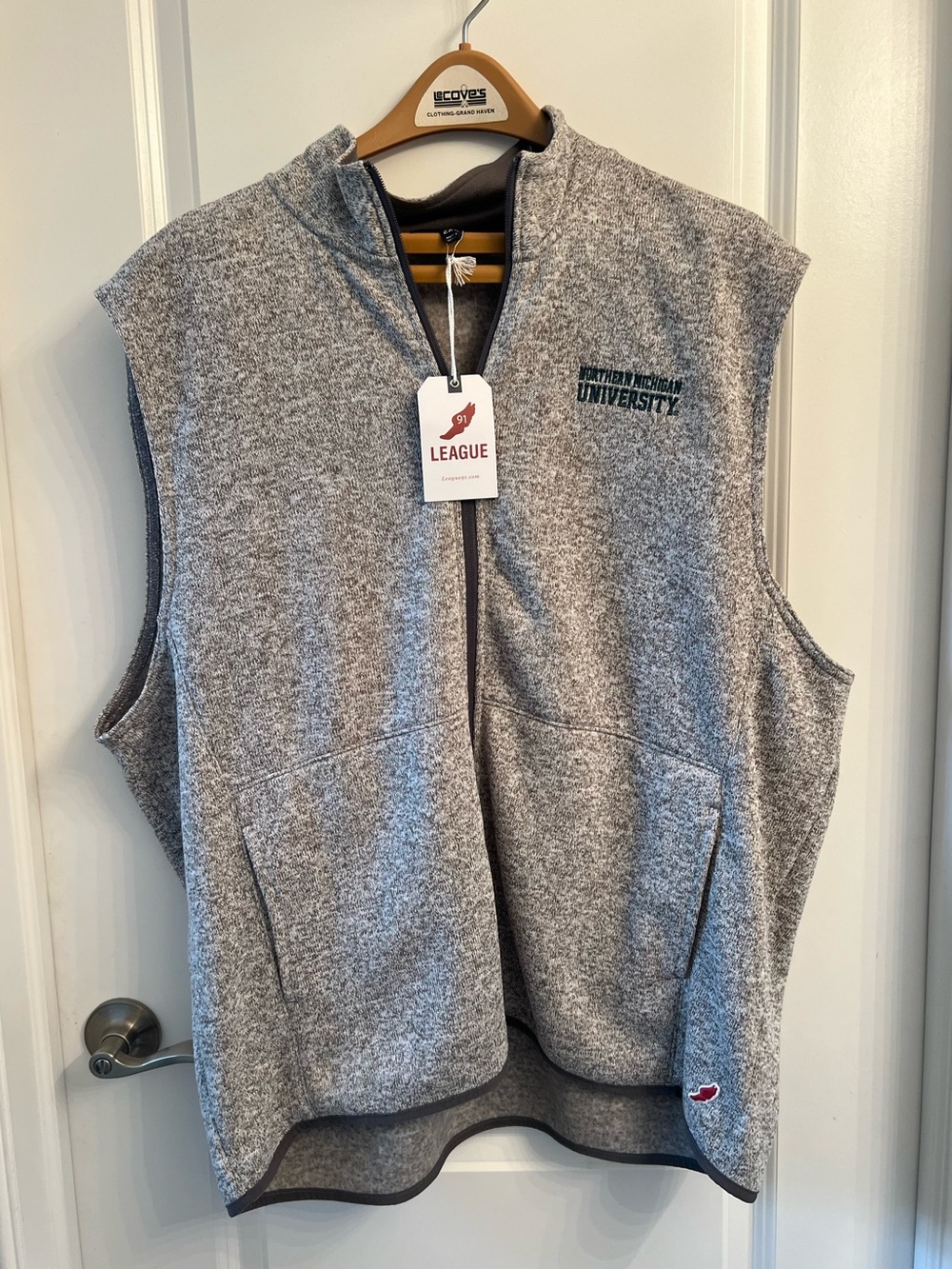 League Men's Grey Zip-Up Fleece Vest with University Embroidery